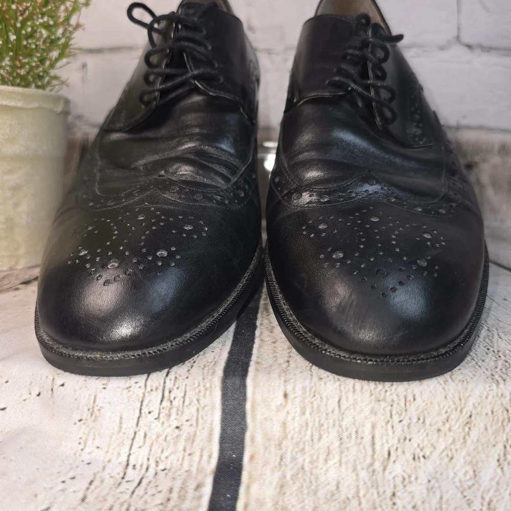 JOSEPH ABBOUND BOWIE BLACK LEATHER WINGTIP OXFORD DRESS SHOES BLACK MENS 9.5
